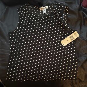 Evan Picone Black and White Polka Dot Sleeveless Top